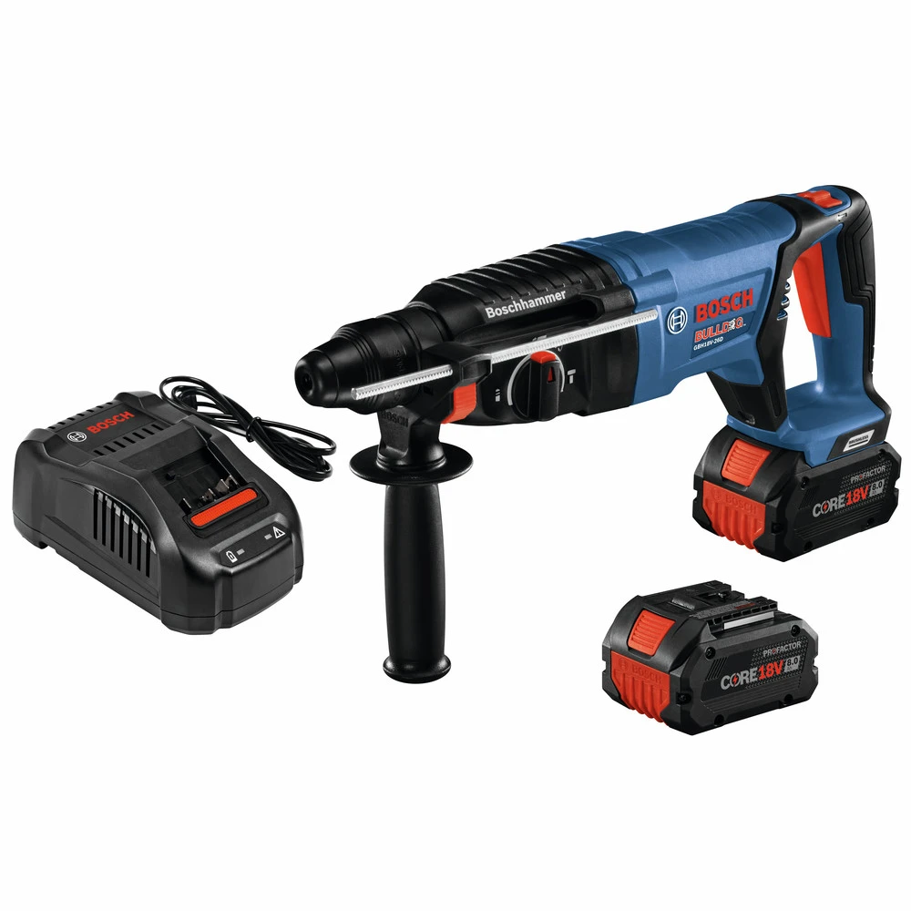 Bosch GBH18V-26DK24 Bulldog 18V EC Brushless Lithium-Ion 1 In. Cordless SDS-plus Rotary Hammer Kit With 2 Batteries (8 Ah) 1 Bosch GBH18V-26DK24 Bulldog 18V EC Brushless Lithium-Ion 1 In. Cordless SDS-plus Rotary Hammer Kit With 2 Batteries (8 Ah)