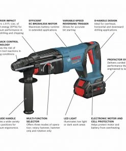 Bosch GBH18V-26DK24 Bulldog 18V EC Brushless Lithium-Ion 1 In. Cordless SDS-plus Rotary Hammer Kit With 2 Batteries (8 Ah) 20 Bosch GBH18V-26DK24 Bulldog 18V EC Brushless Lithium-Ion 1 In. Cordless SDS-plus Rotary Hammer Kit With 2 Batteries (8 Ah) -Bosch shop bshngbh18v 26dk24 c