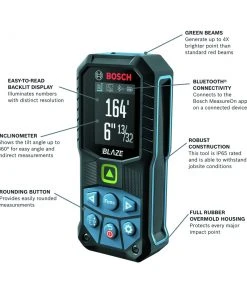 Bosch GLM165-27CGL 3.7V BLAZE Connected Green Beam 165 Ft. Cordless Laser Measure Kit (1 Ah) -Bosch shop bshnglm165 27cgl j