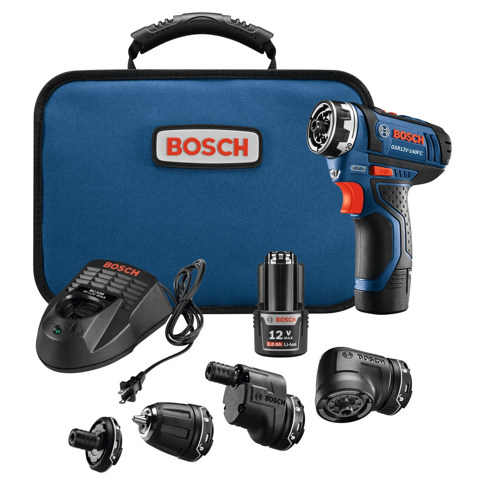 Bosch GSR12V-140FCB22 12V Max Lithium-Ion FlexiClick 5-in-1 1/4 In. Cordless Drill Driver System Kit (2 Ah) 1 Bosch GSR12V-140FCB22 12V Max Lithium-Ion FlexiClick 5-in-1 1/4 In. Cordless Drill Driver System Kit (2 Ah)