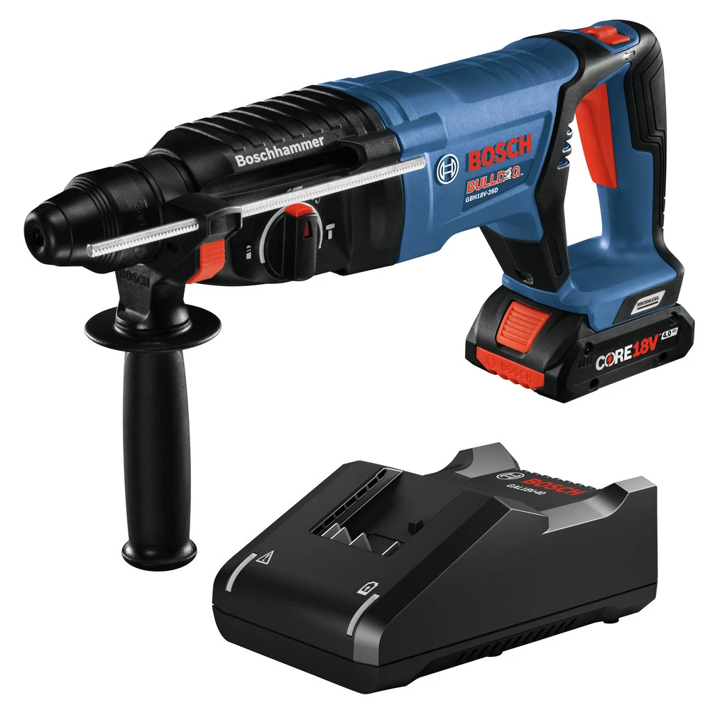 Factory Reconditioned Bosch GBH18V-26DK15-RT 18V EC Brushless Lithium-Ion SDS-Plus Bulldog 1 In. Cordless Rotary Hammer Kit (4 Ah) 1 Factory Reconditioned Bosch GBH18V-26DK15-RT 18V EC Brushless Lithium-Ion SDS-Plus Bulldog 1 In. Cordless Rotary Hammer Kit (4 Ah)