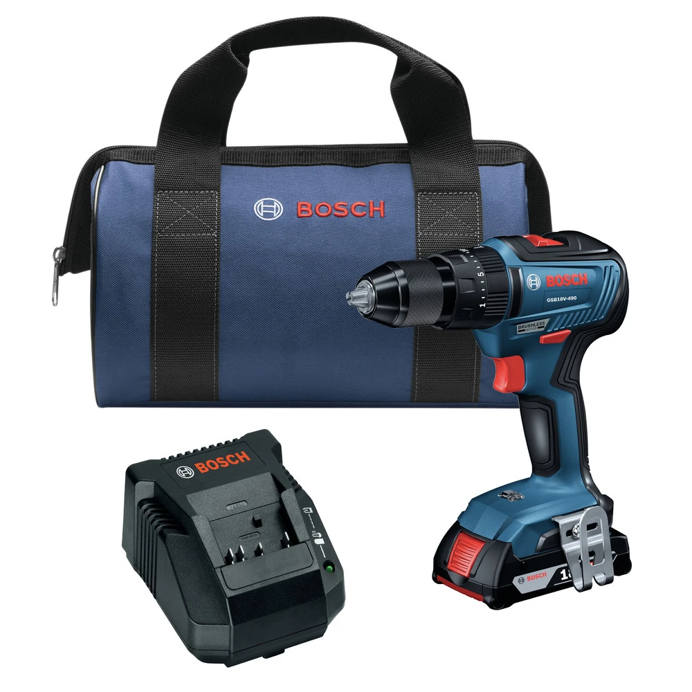 Factory Reconditioned Bosch GSB18V-490B12-RT 18V EC Brushless Lithium-Ion 1/2 In. Cordless Hammer Drill Driver Kit (2 Ah) 1 Factory Reconditioned Bosch GSB18V-490B12-RT 18V EC Brushless Lithium-Ion 1/2 In. Cordless Hammer Drill Driver Kit (2 Ah)
