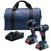 Factory Reconditioned Bosch GXL18V-238B25-RT 18V Compact Tough Connected-Ready EC Brushless Lithium-Ion 1/2 In. Cordless Drill Driver / 1/4 In. Hex Impact Driver Combo Kit With 2 Batteries (4 Ah)
