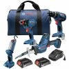 Factory Reconditioned Bosch GXL18V-496B22-RT 18V Lithium-Ion Cordless 4-Tool Combo Kit (2 Ah)