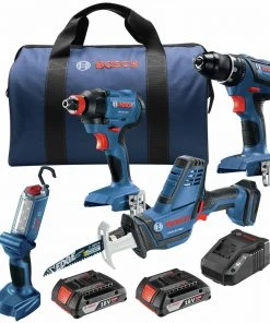 Factory Reconditioned Bosch GXL18V-496B22-RT 18V Lithium-Ion Cordless 4-Tool Combo Kit (2 Ah)